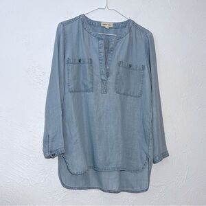 Anthropologie Cloth & Stone Womens Chambray Long Sleeve Top  Shirt Tencel SZ S